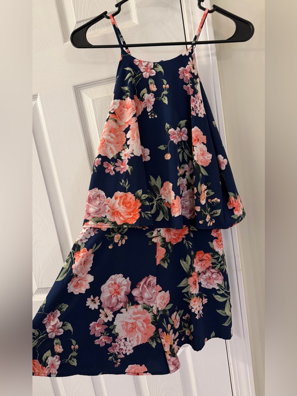 Lulus “In the Garden” Navy Floral Layered Romper - Picture 3 of 5